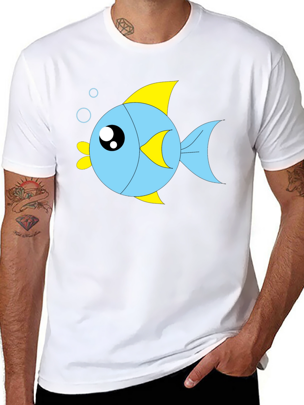 Cartoon Fish Graphic Black T-Shirt