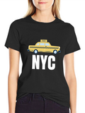 NYC Taxi Graphic Tee - Black Cotton T-Shirt