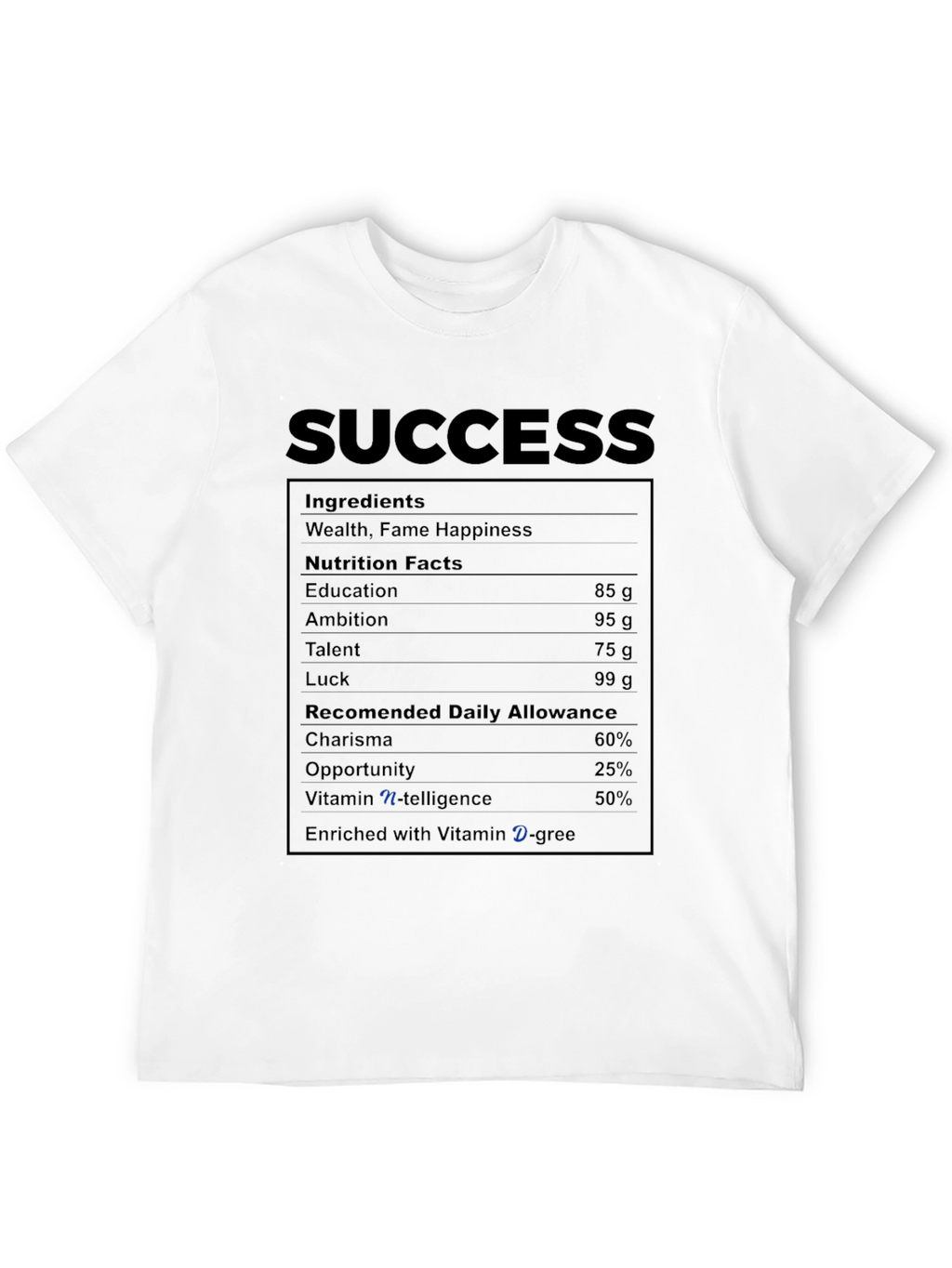 Success Nutrition Facts T-Shirt - Ingredients for Achievement