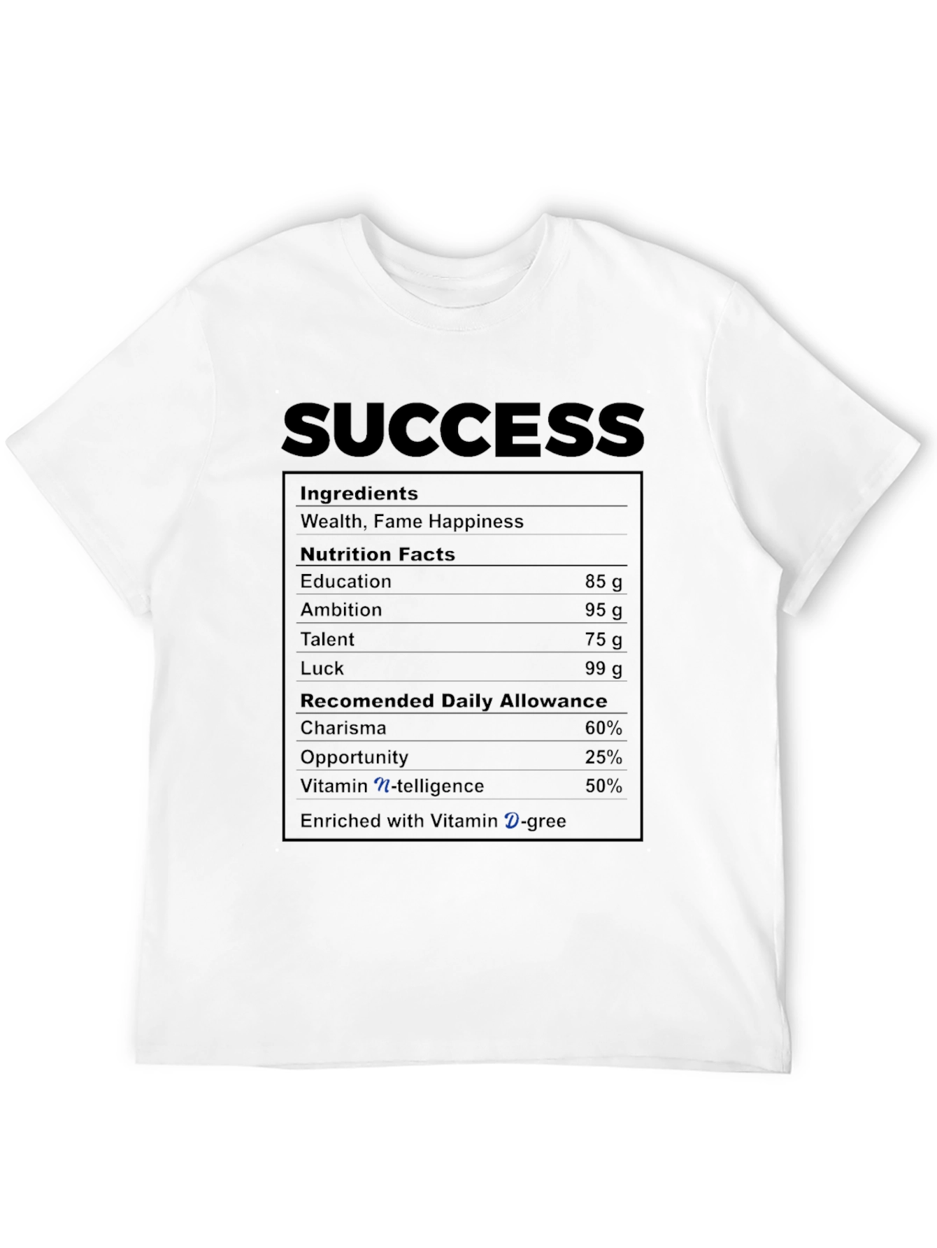 Success Nutrition Facts T-Shirt - Ingredients for Achievement