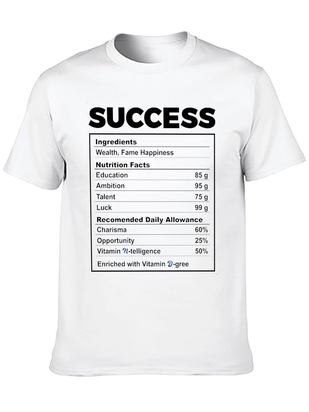 Success Nutrition Facts T-Shirt - Ingredients for Achievement