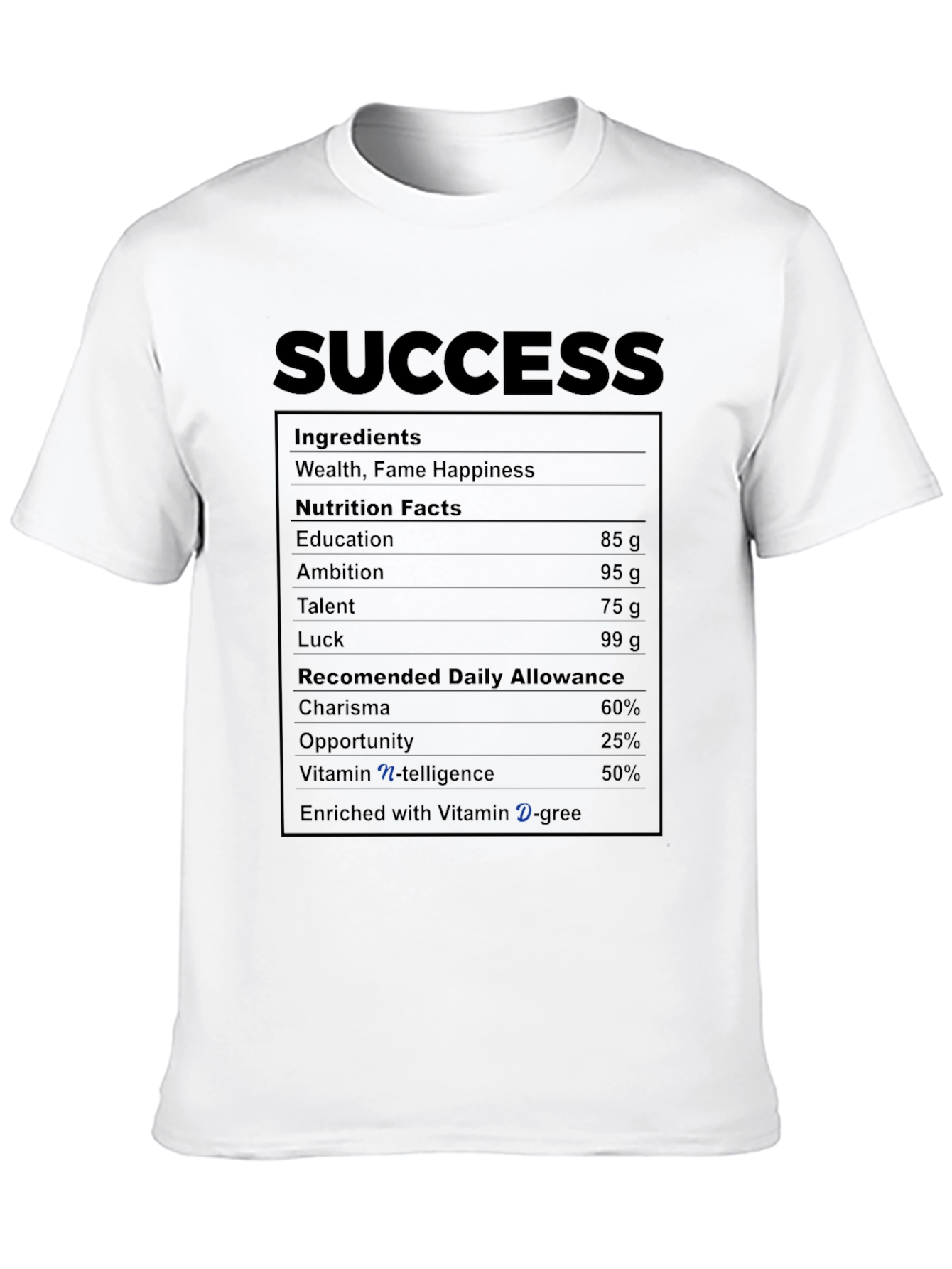 Success Nutrition Facts T-Shirt - Ingredients for Achievement