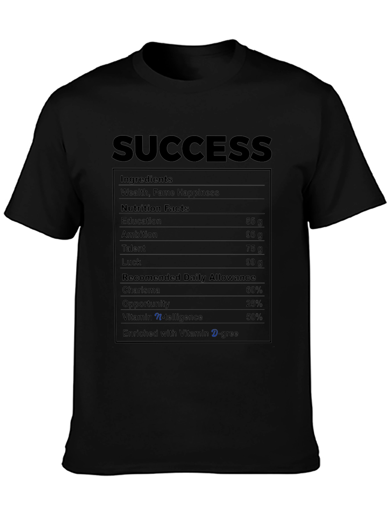Success Nutrition Facts T-Shirt - Ingredients for Achievement