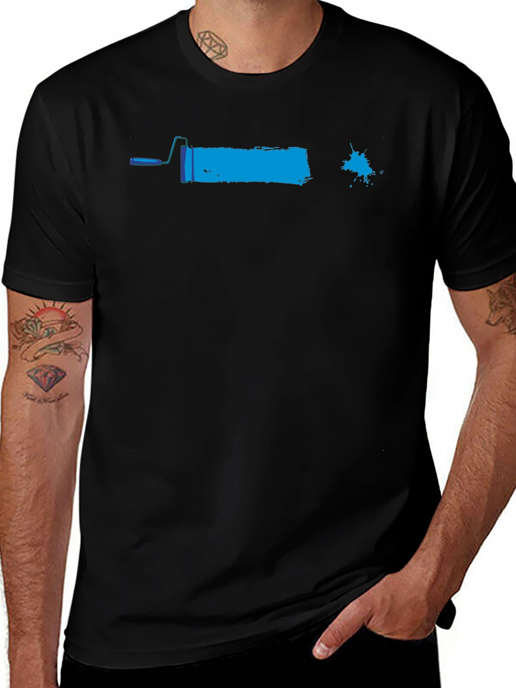 Paint Roller Graphic Tee - Black Cotton Casual Shirt