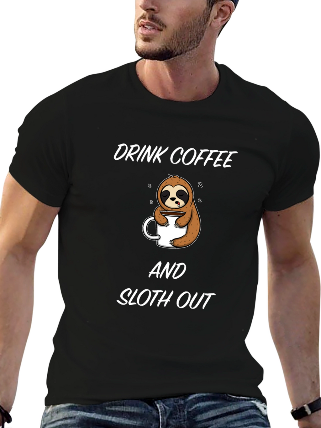 Drink Coffee and Sloth Out Black T-Shirt