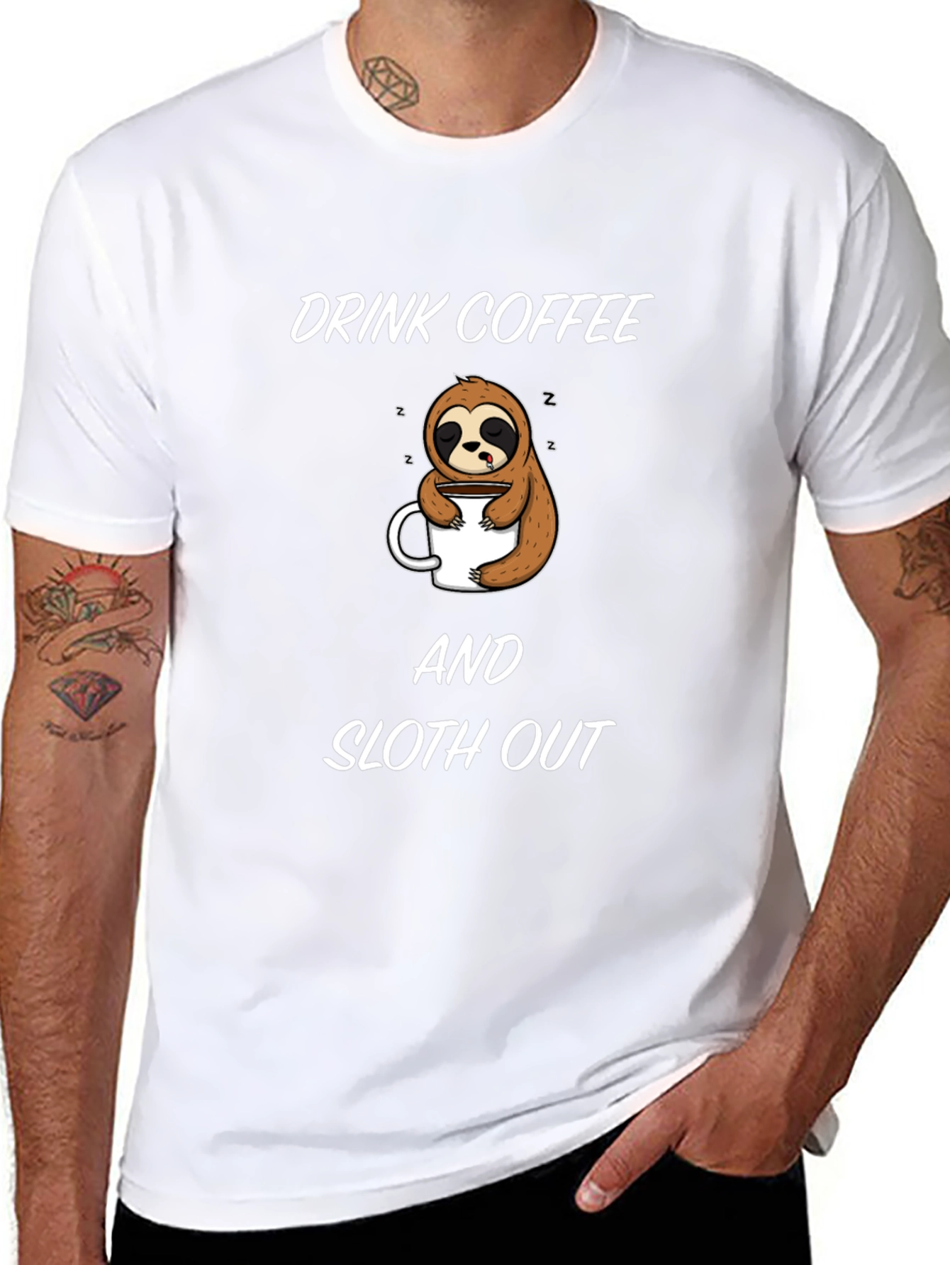 Drink Coffee and Sloth Out Black T-Shirt