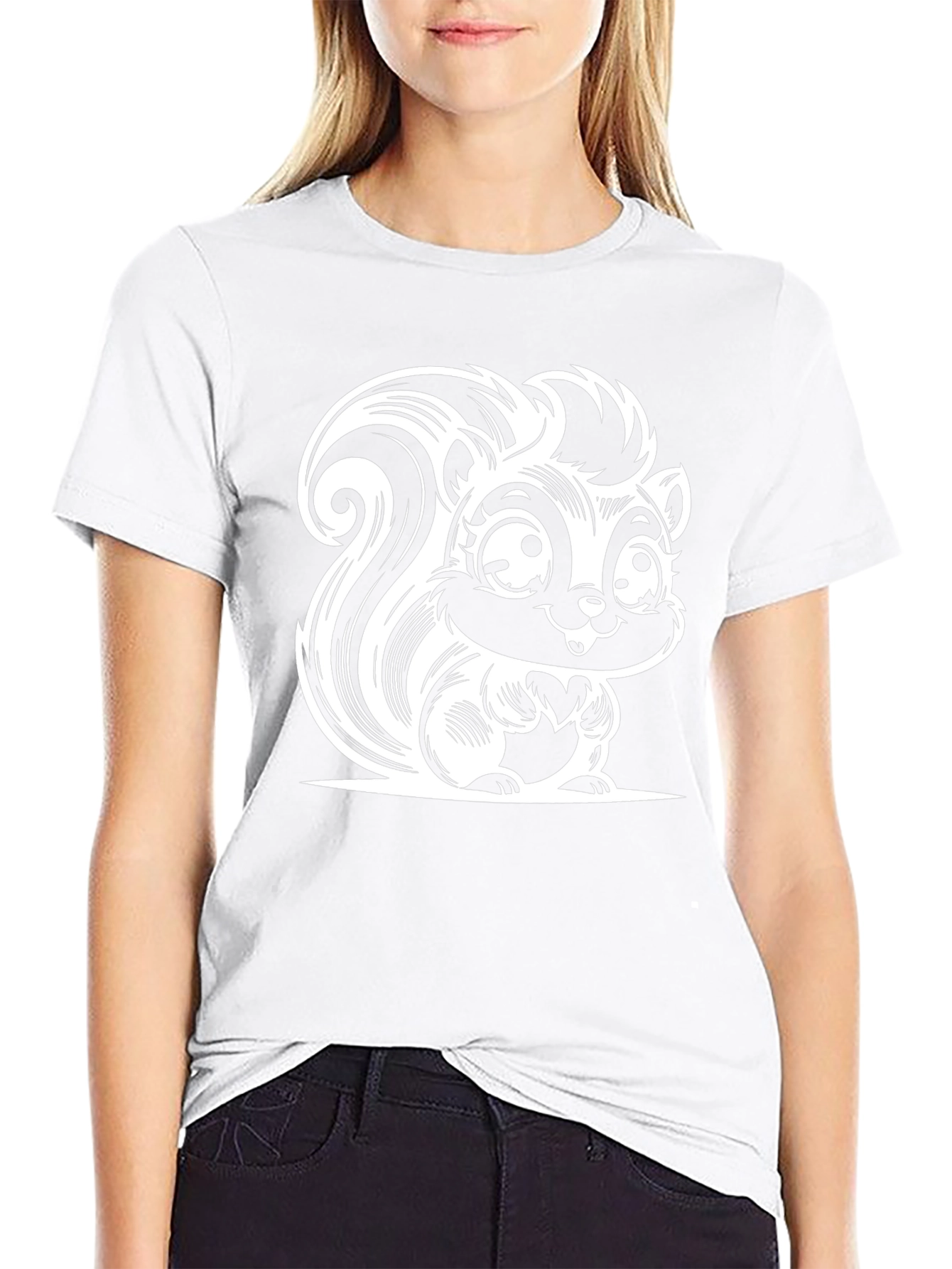 Cartoon Skunk Graphic Tee - Black Cotton T-Shirt