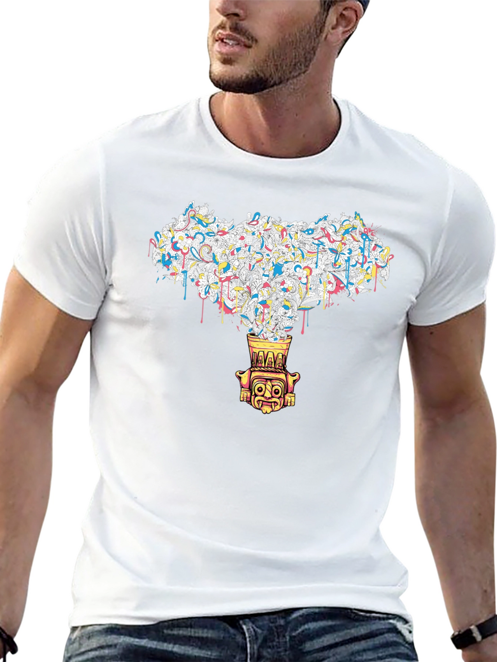 Abstract Tiki Graphic Black Tee