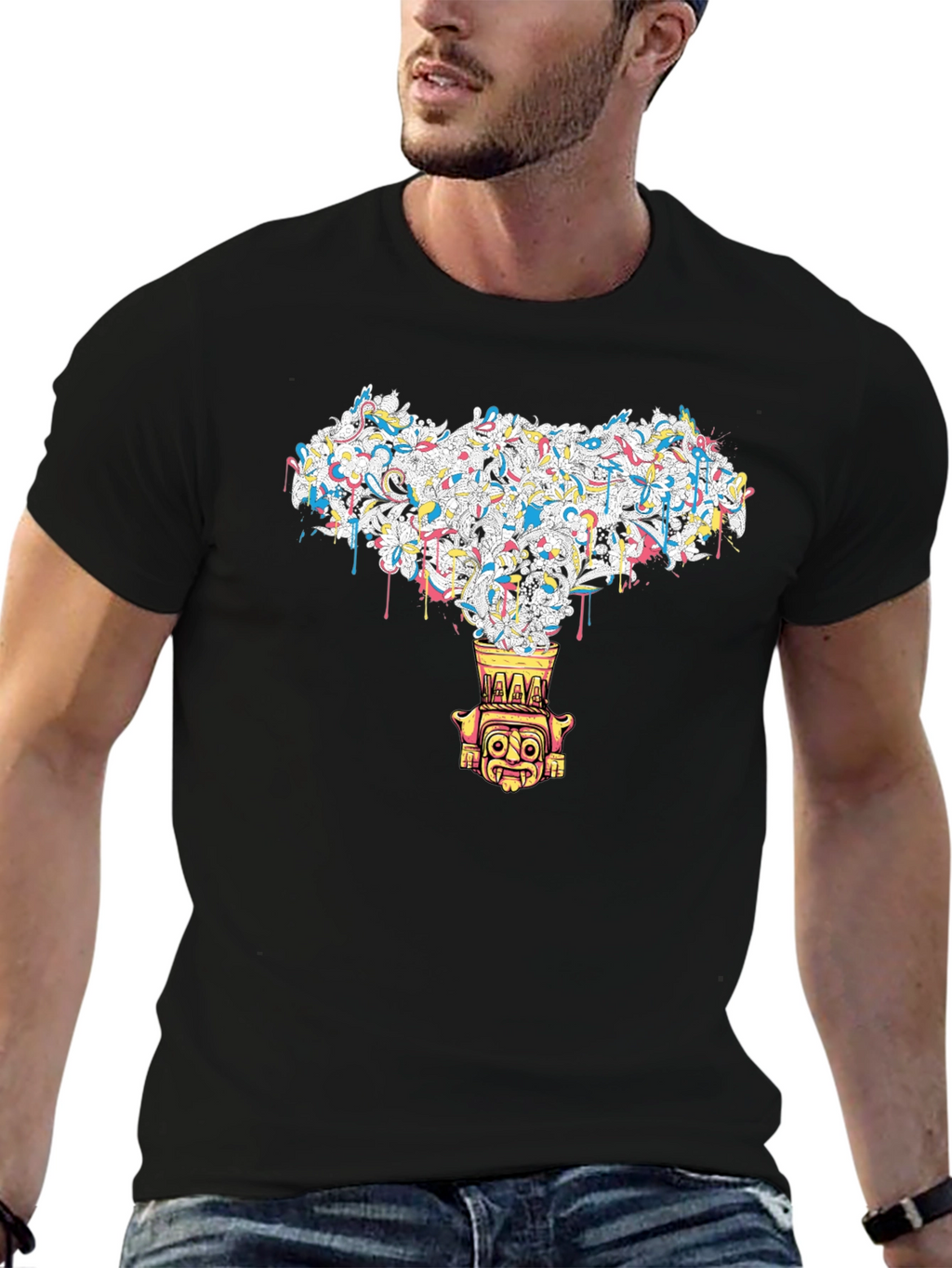 Abstract Tiki Graphic Black Tee