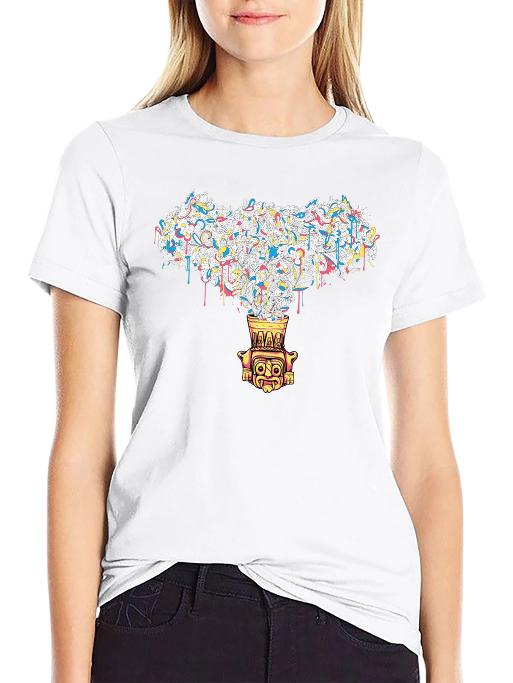 Abstract Tiki Graphic Black Tee