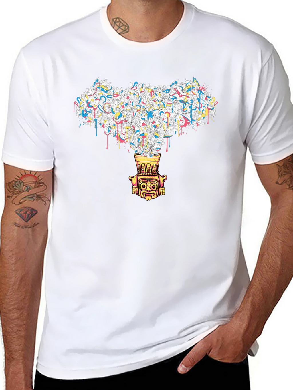 Abstract Tiki Graphic Black Tee