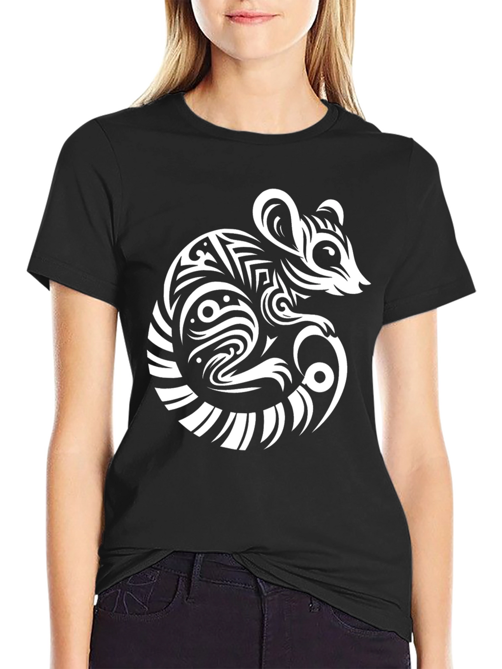 Tribal Mouse Graphic Black T-Shirt