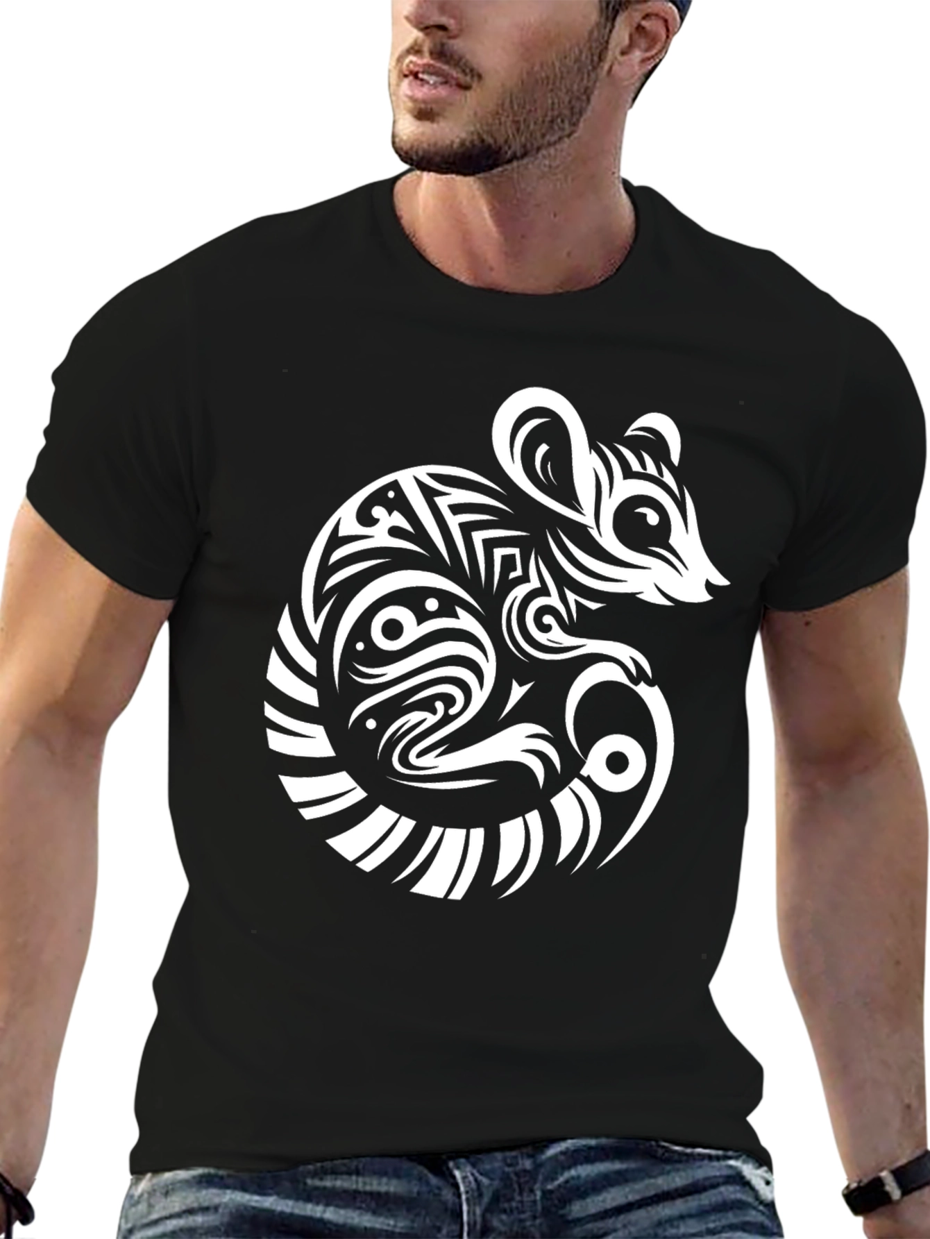 Tribal Mouse Graphic Black T-Shirt