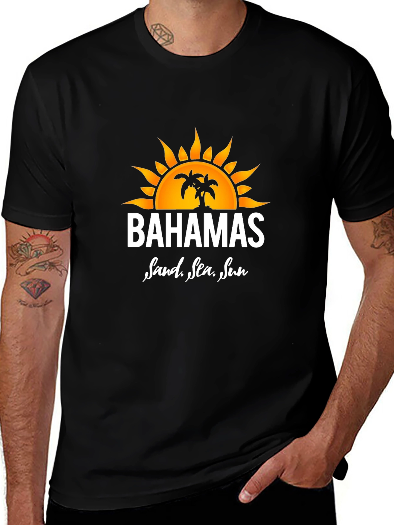 Bahamas Sand Sea Sun Black T-Shirt