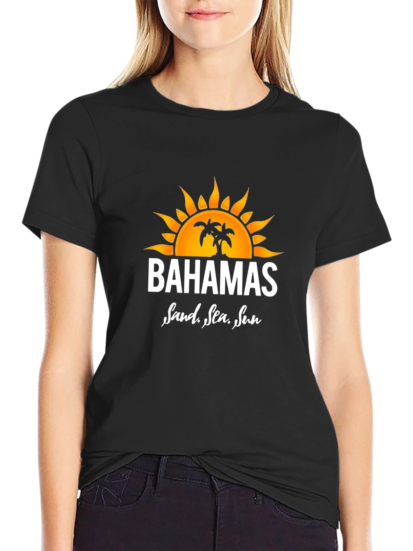 Bahamas Sand Sea Sun Black T-Shirt