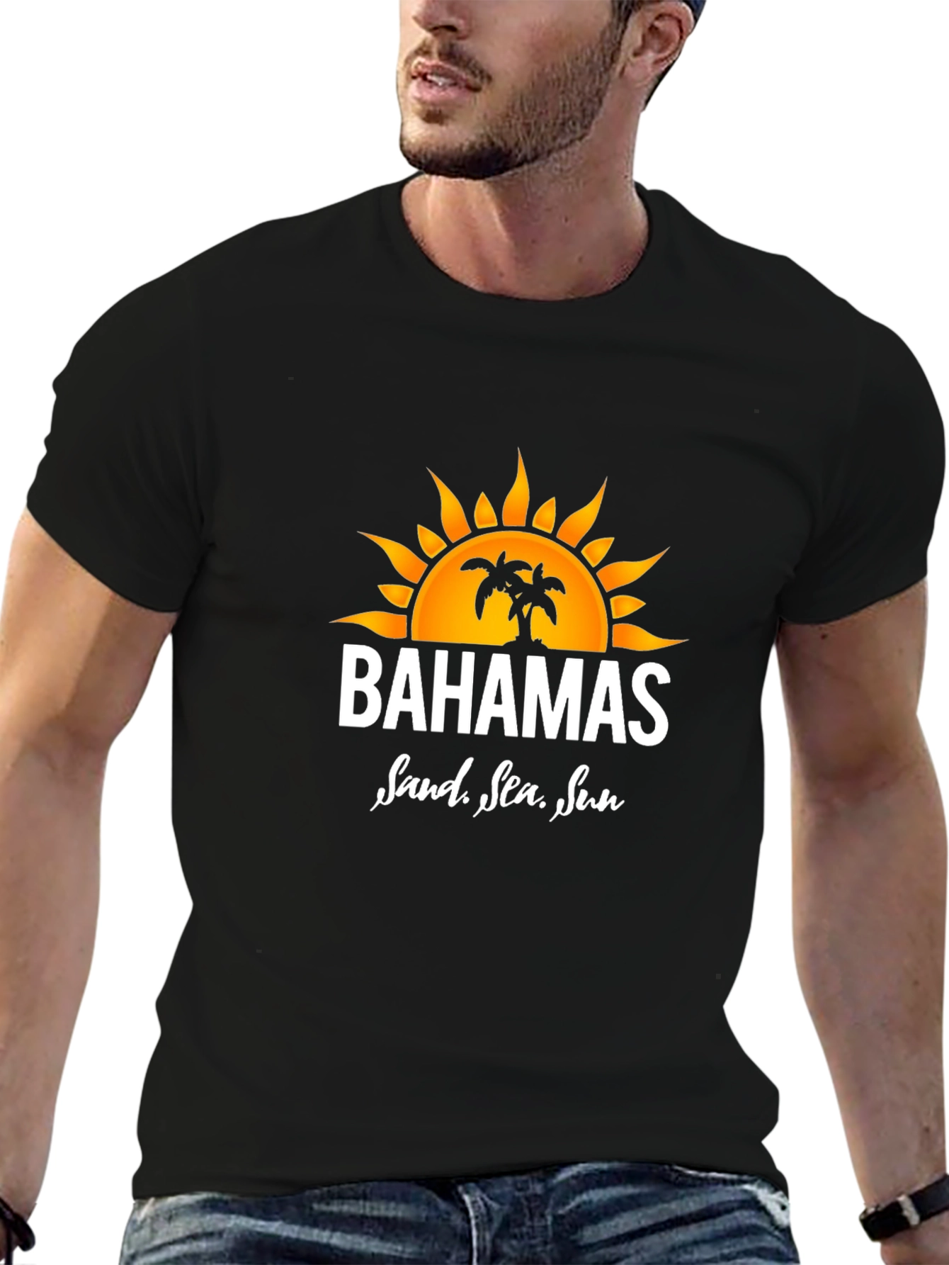 Bahamas Sand Sea Sun Black T-Shirt