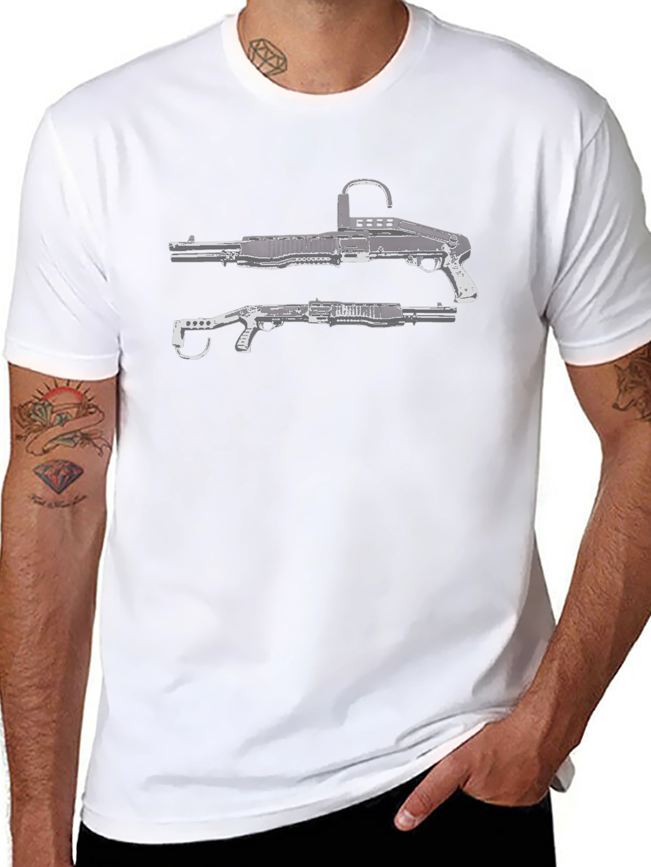 Firearm Graphic Black Crew Neck T-Shirt