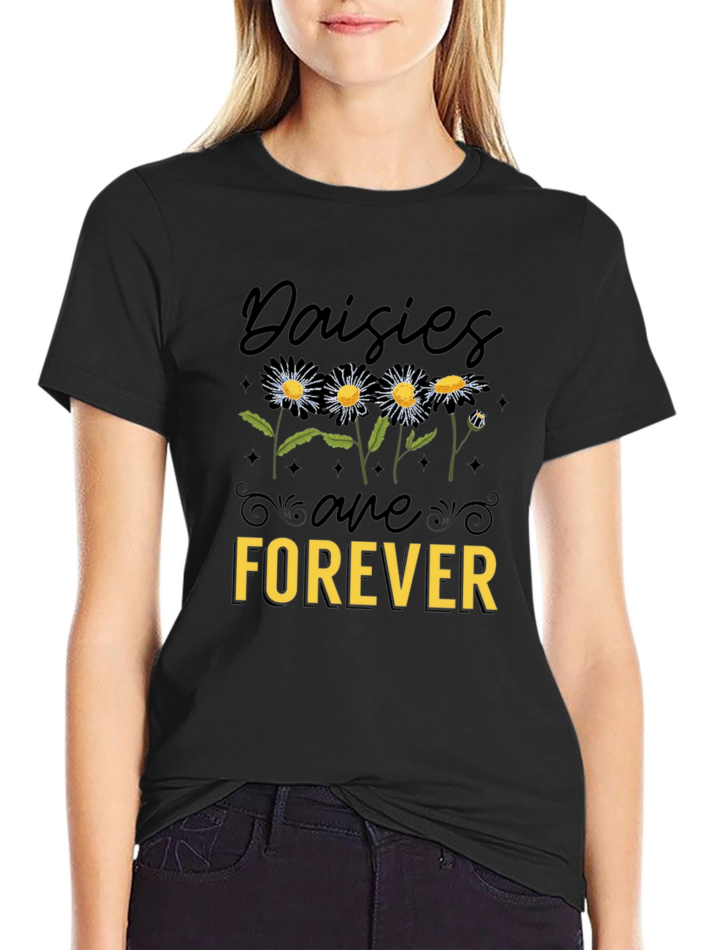 Daisies Are Forever Black Graphic Tee