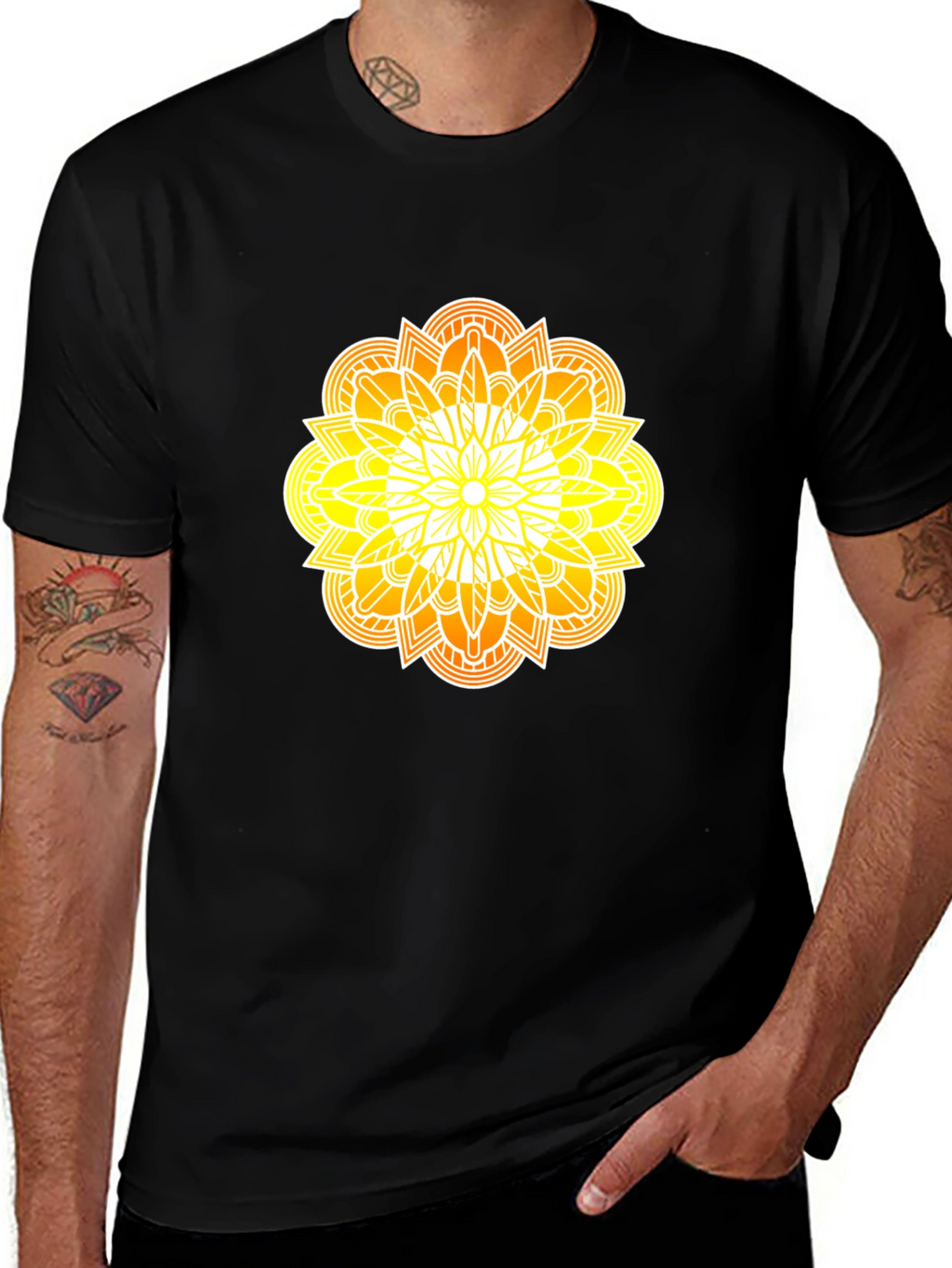 Radiant Mandala Graphic Black Tee