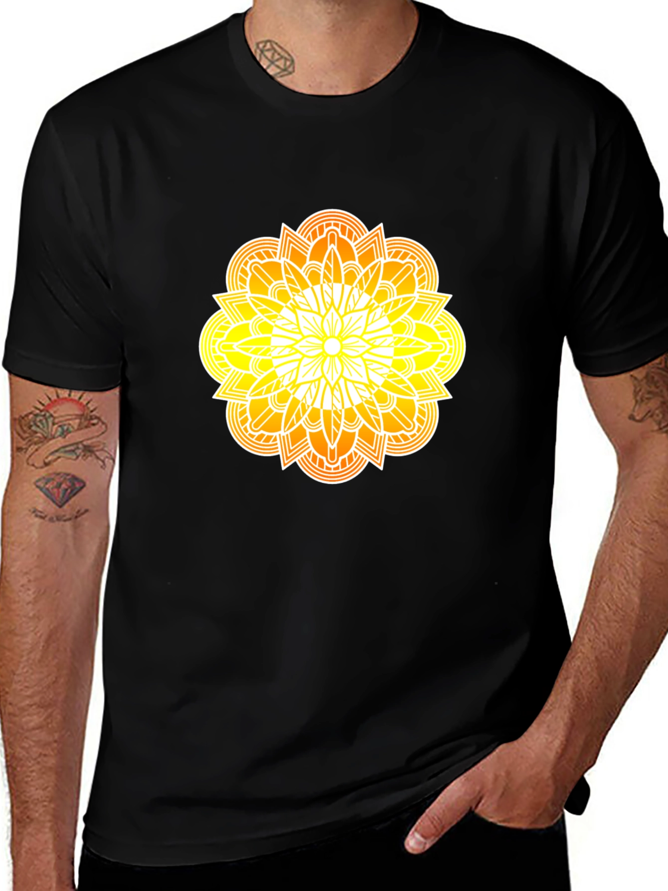 Radiant Mandala Graphic Black Tee