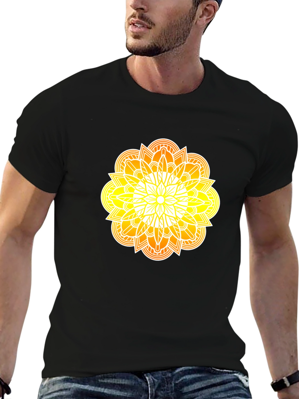 Radiant Mandala Graphic Black Tee