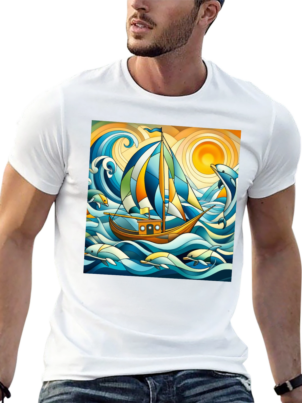 Sailboat & Dolphins Graphic Tee