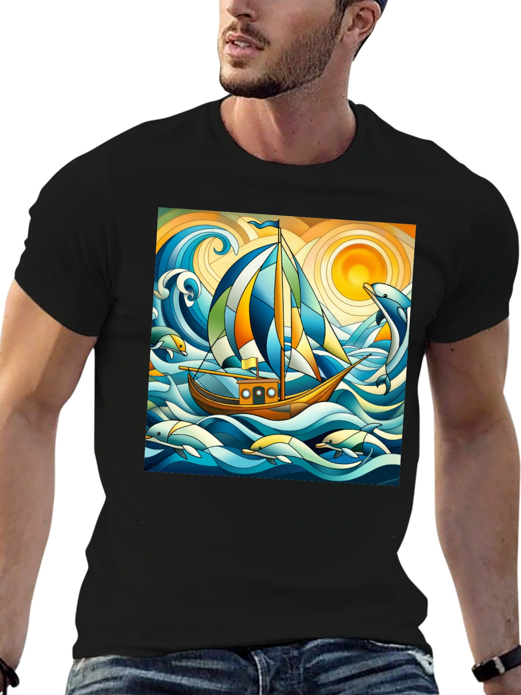 Sailboat & Dolphins Graphic Tee