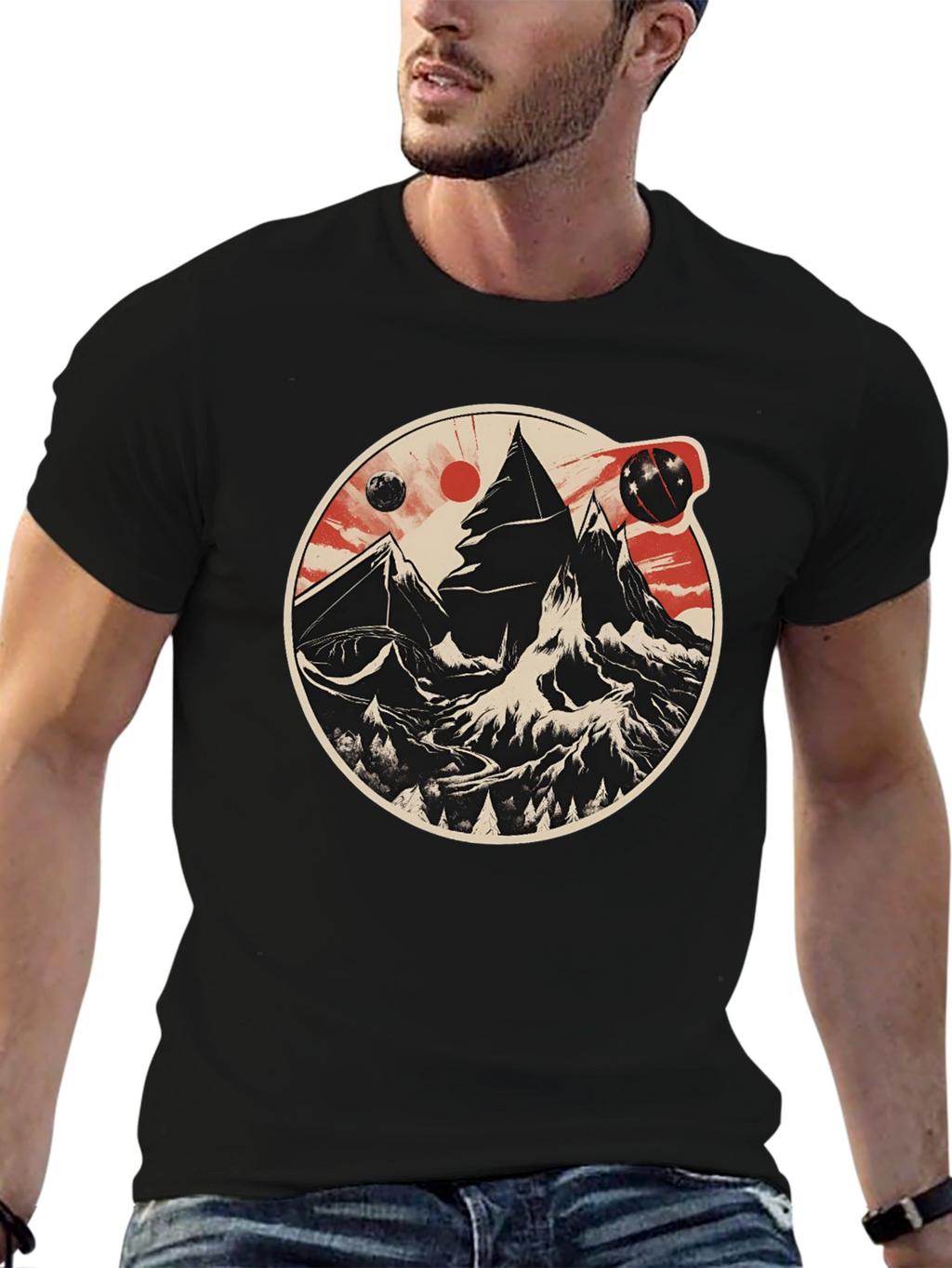 Cosmic Peaks Graphic Tee - Mens Black T-Shirt