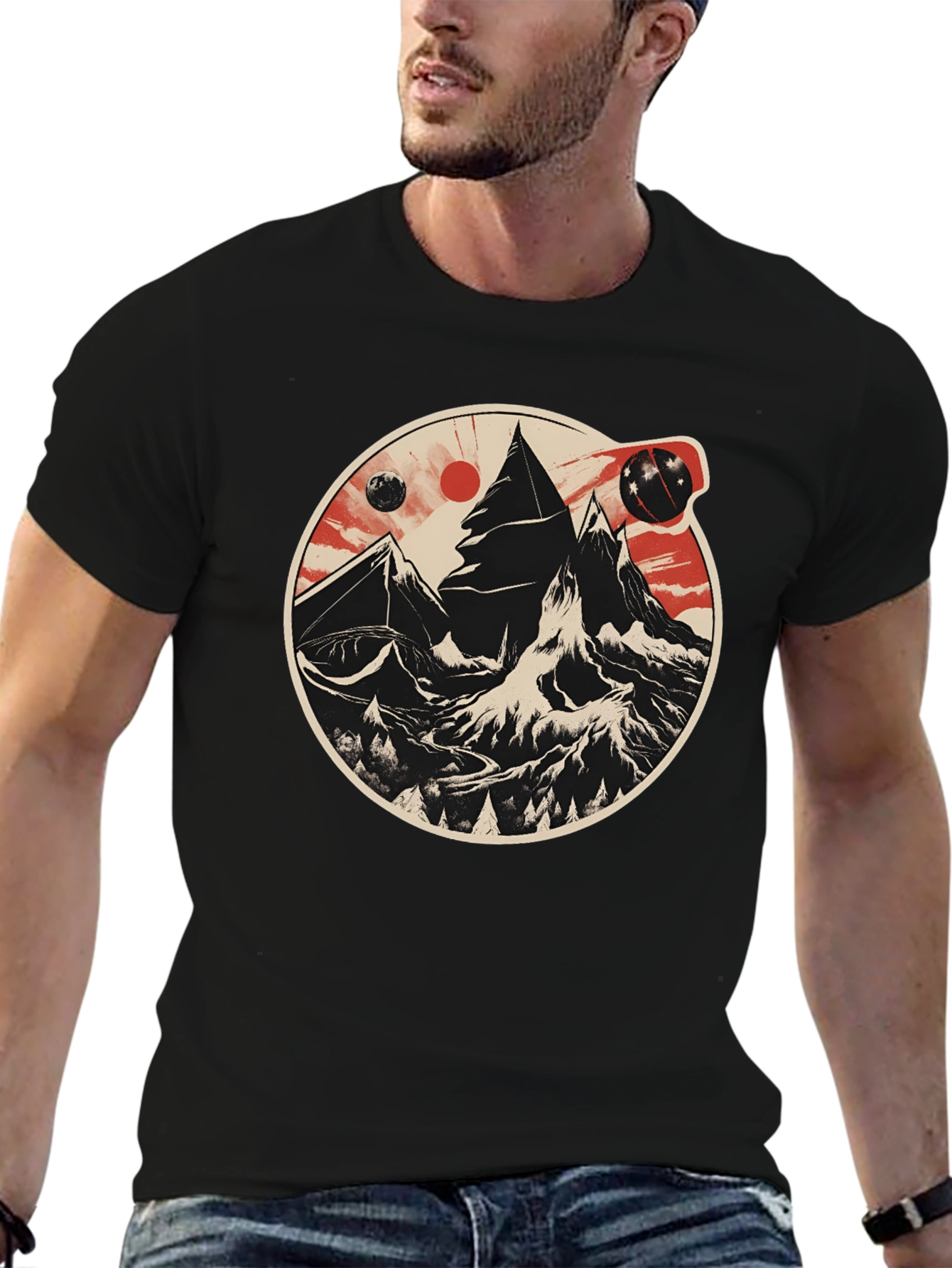 Cosmic Peaks Graphic Tee - Mens Black T-Shirt