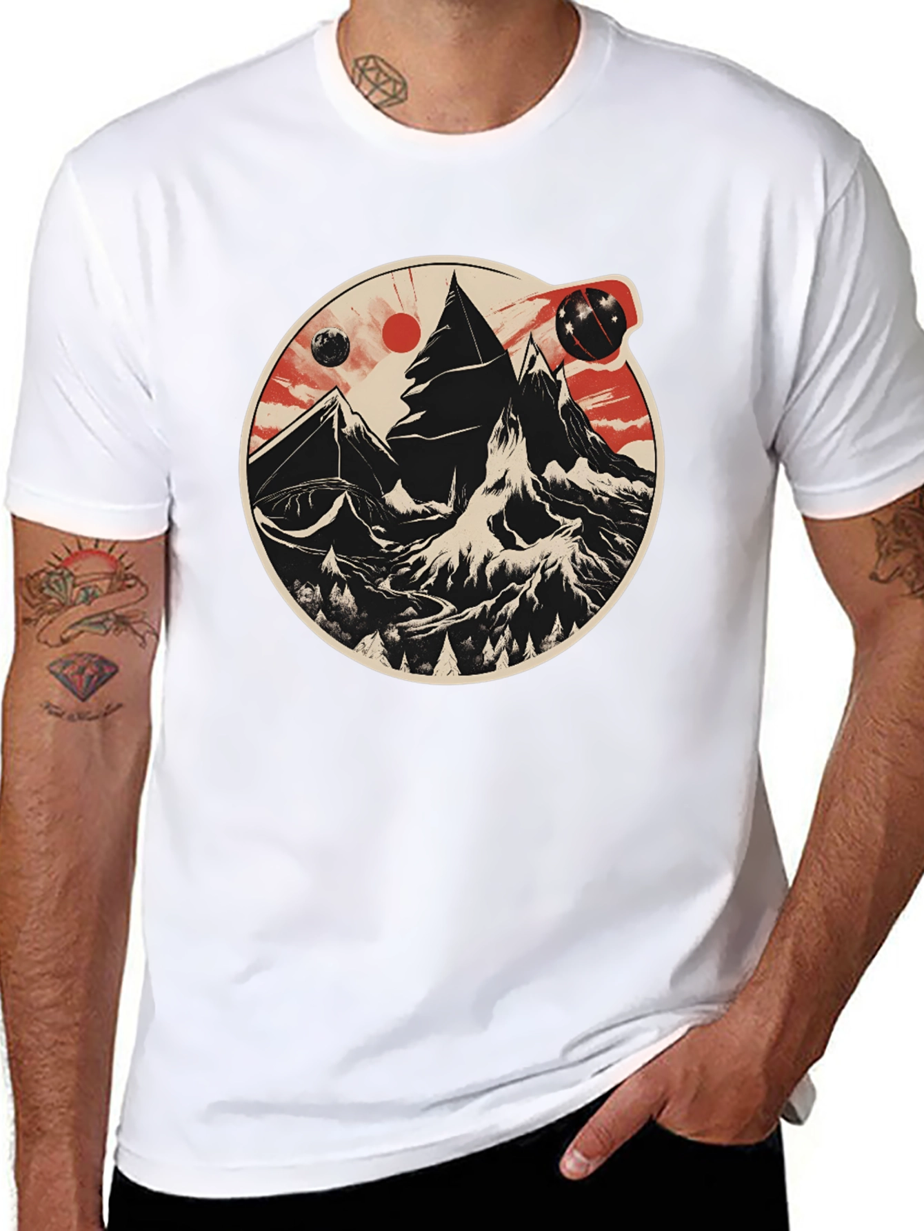 Cosmic Peaks Graphic Tee - Mens Black T-Shirt