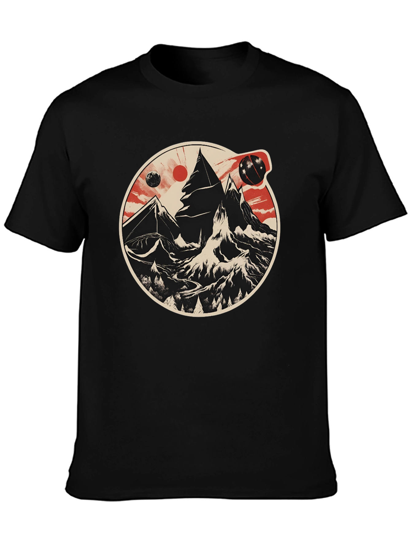 Cosmic Peaks Graphic Tee - Mens Black T-Shirt