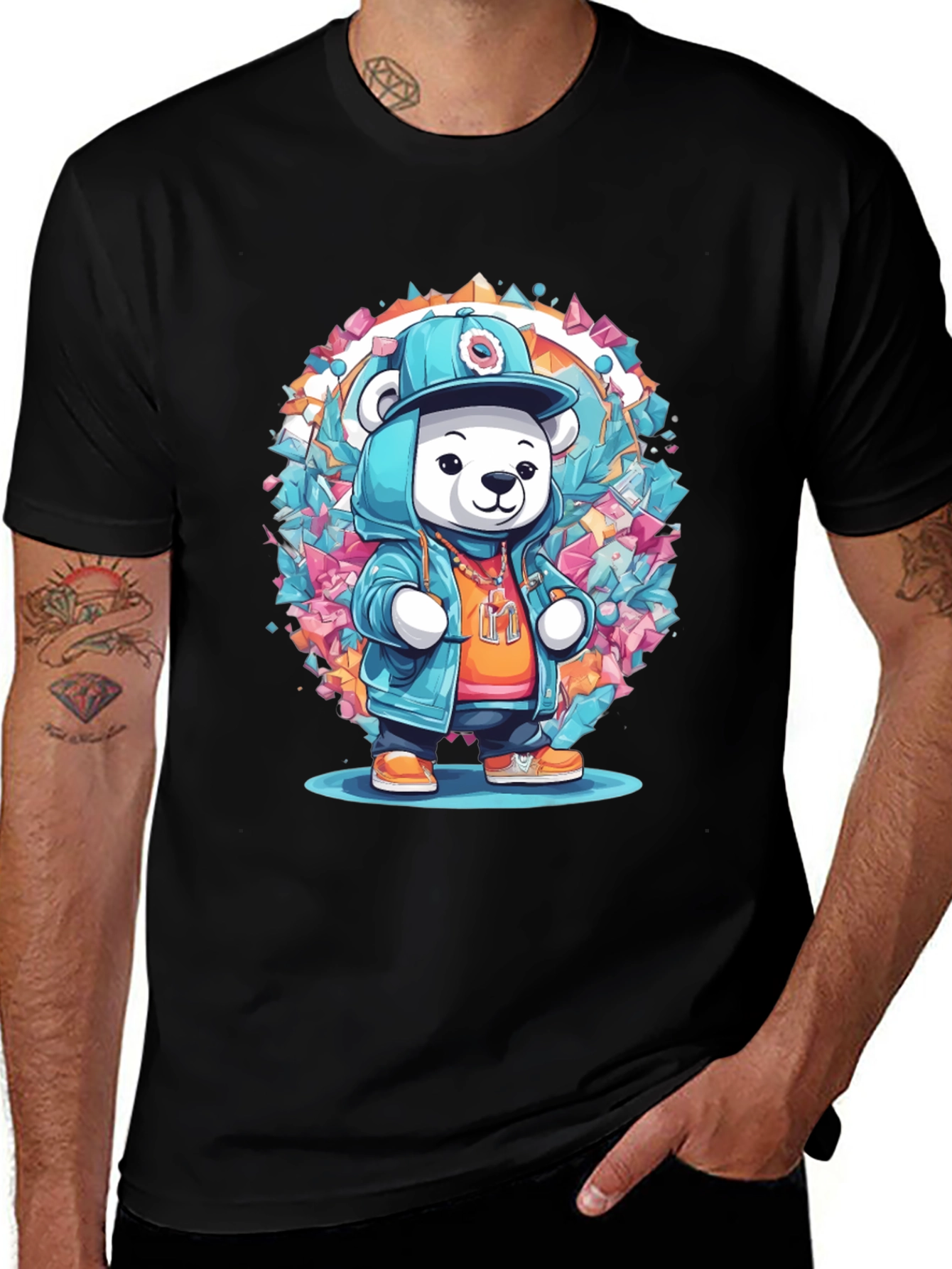 Hip Hop Bear Graphic Tee - Trendy Streetwear