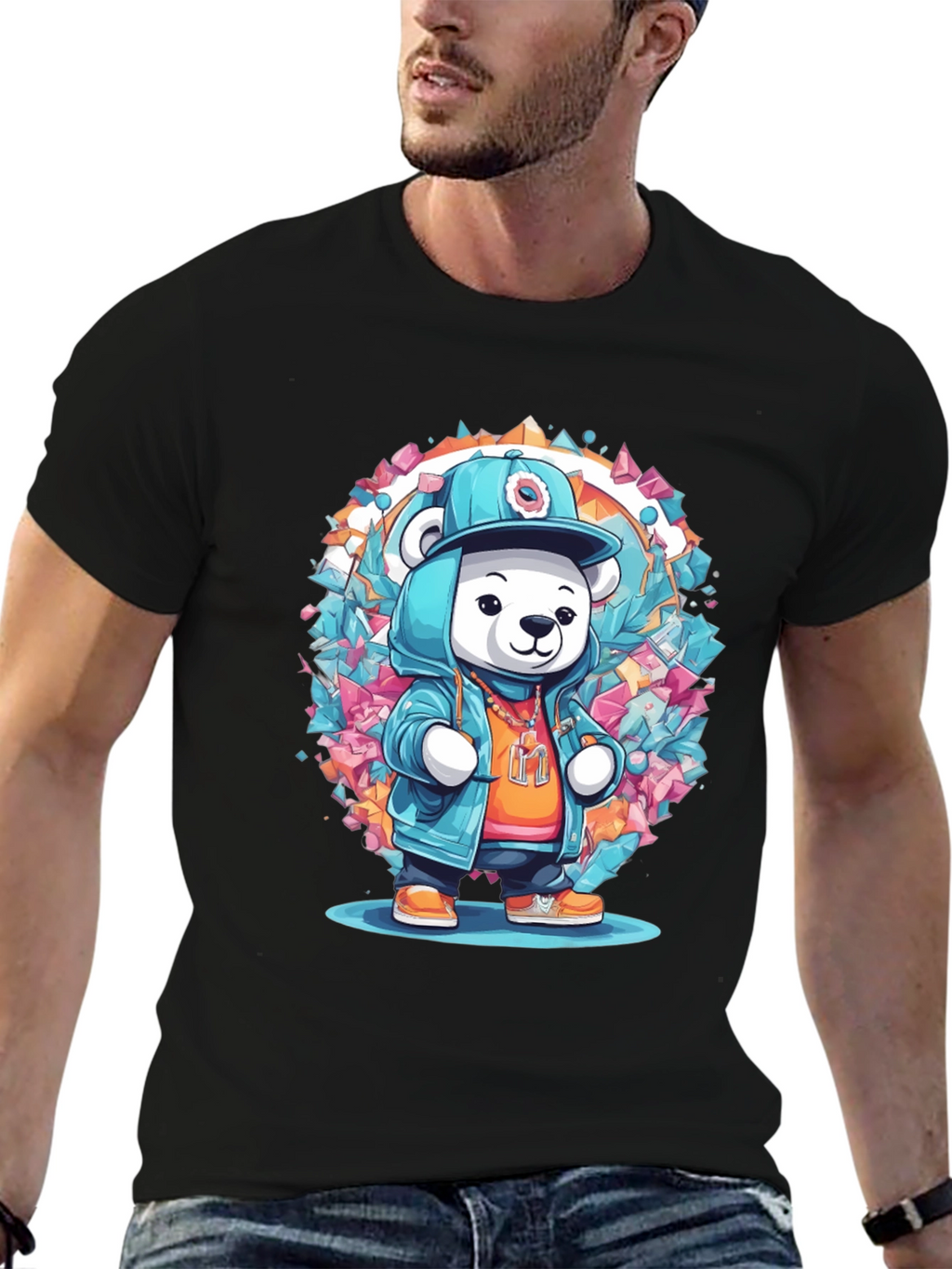 Hip Hop Bear Graphic Tee - Trendy Streetwear