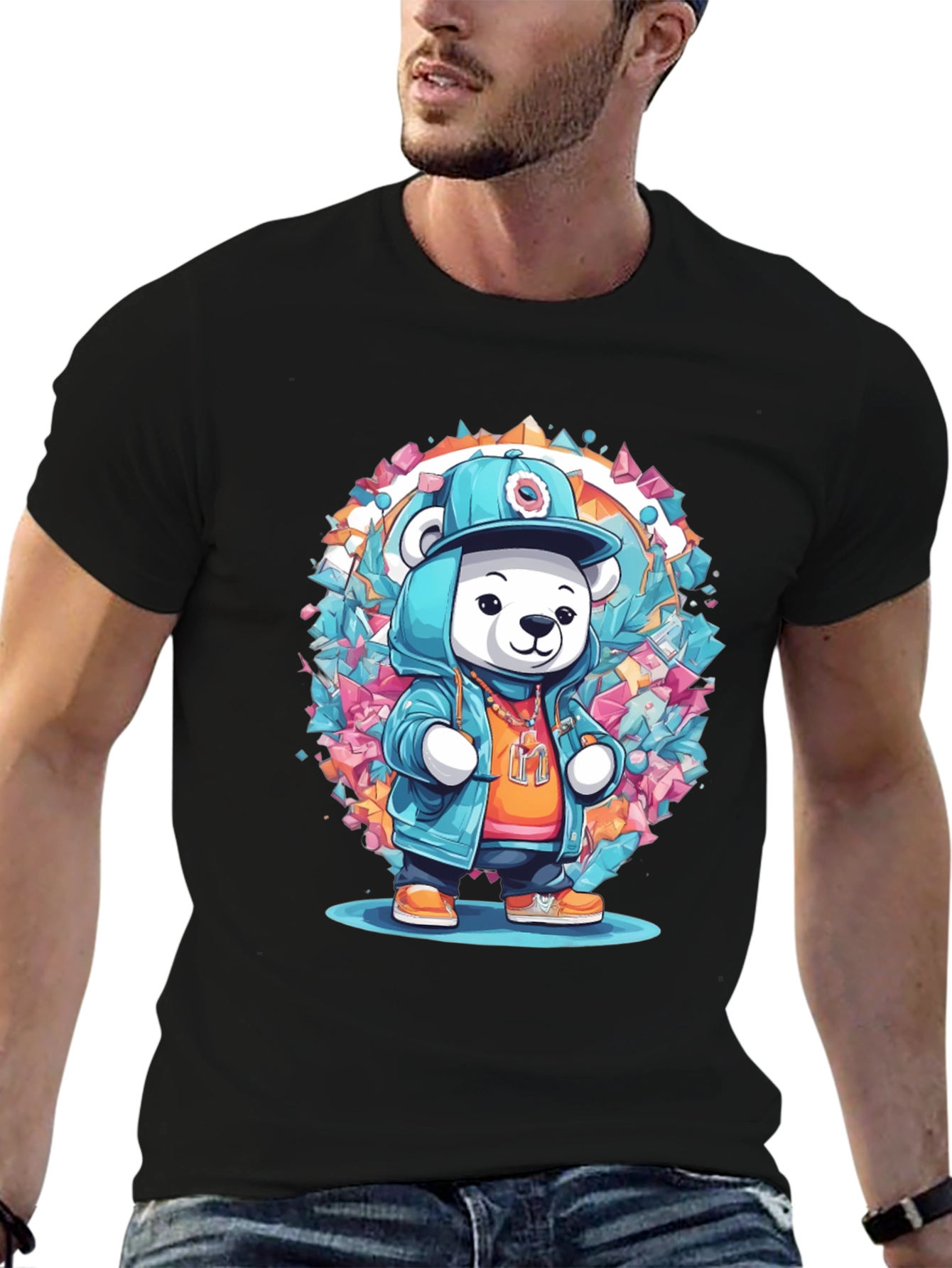 Hip Hop Bear Graphic Tee - Trendy Streetwear