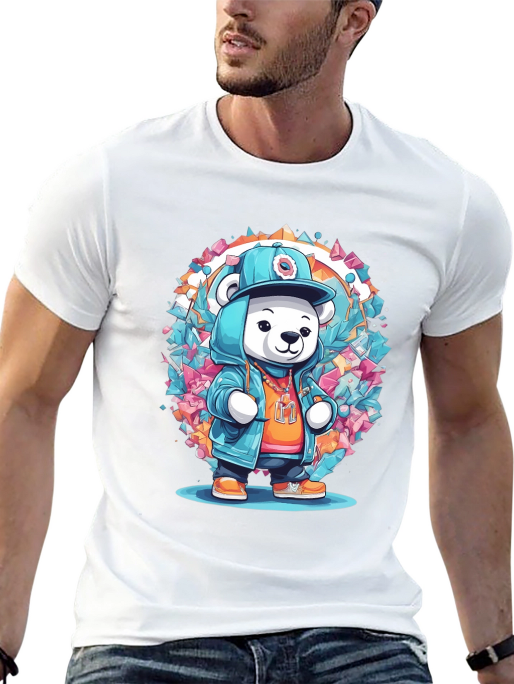 Hip Hop Bear Graphic Tee - Trendy Streetwear