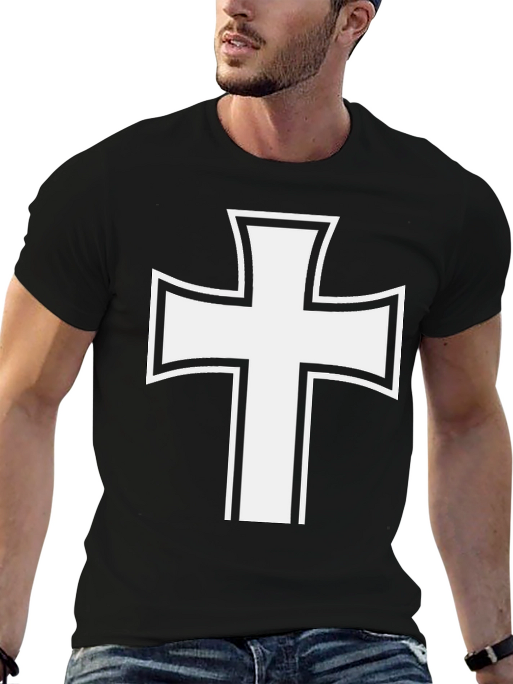 White Cross Graphic Black T-Shirt