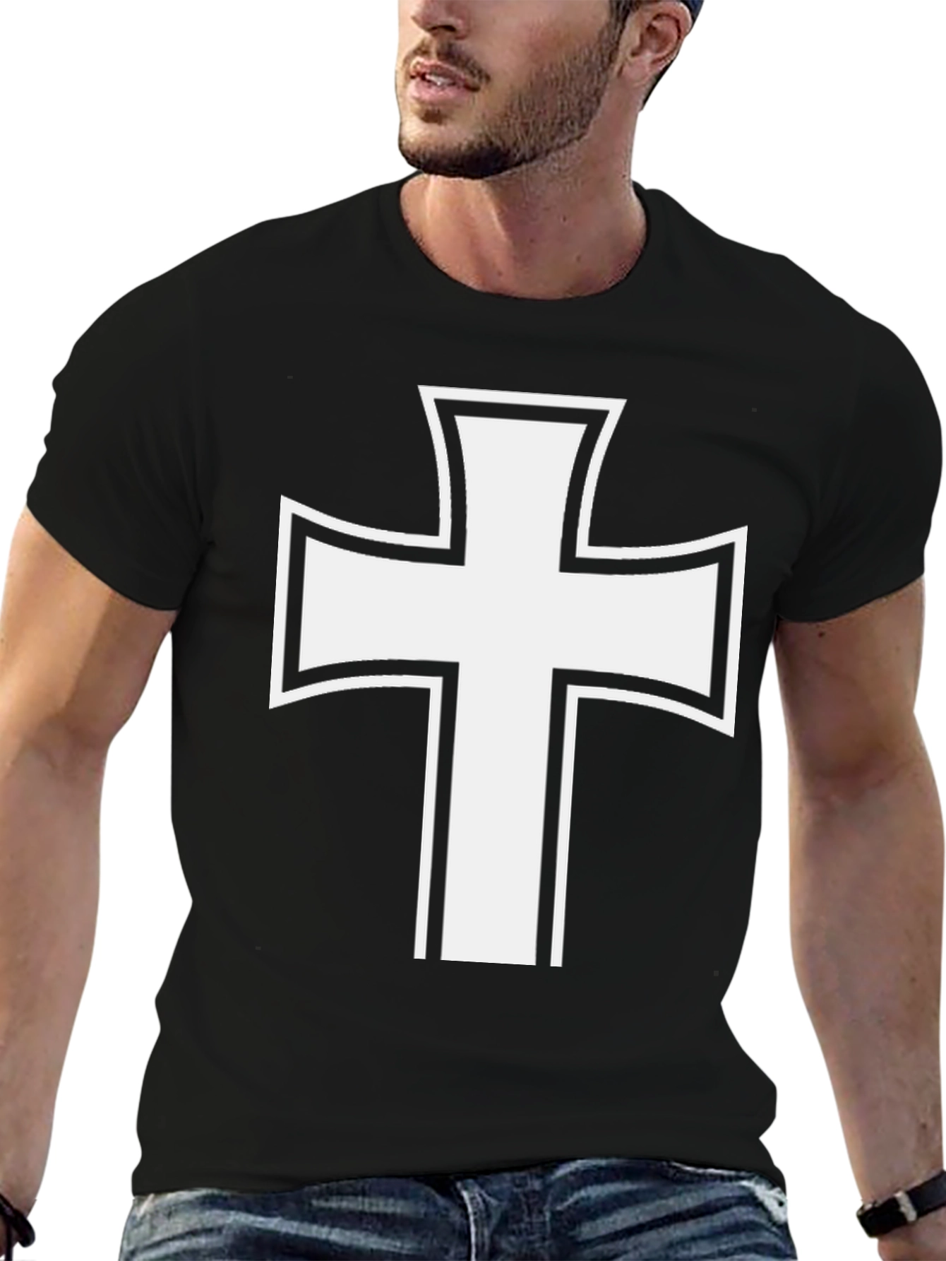 White Cross Graphic Black T-Shirt