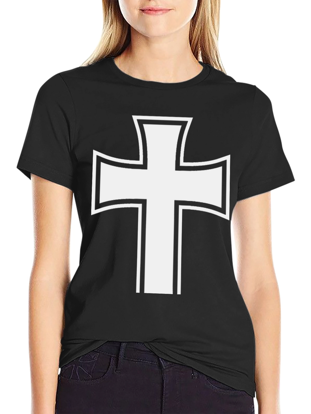 White Cross Graphic Black T-Shirt