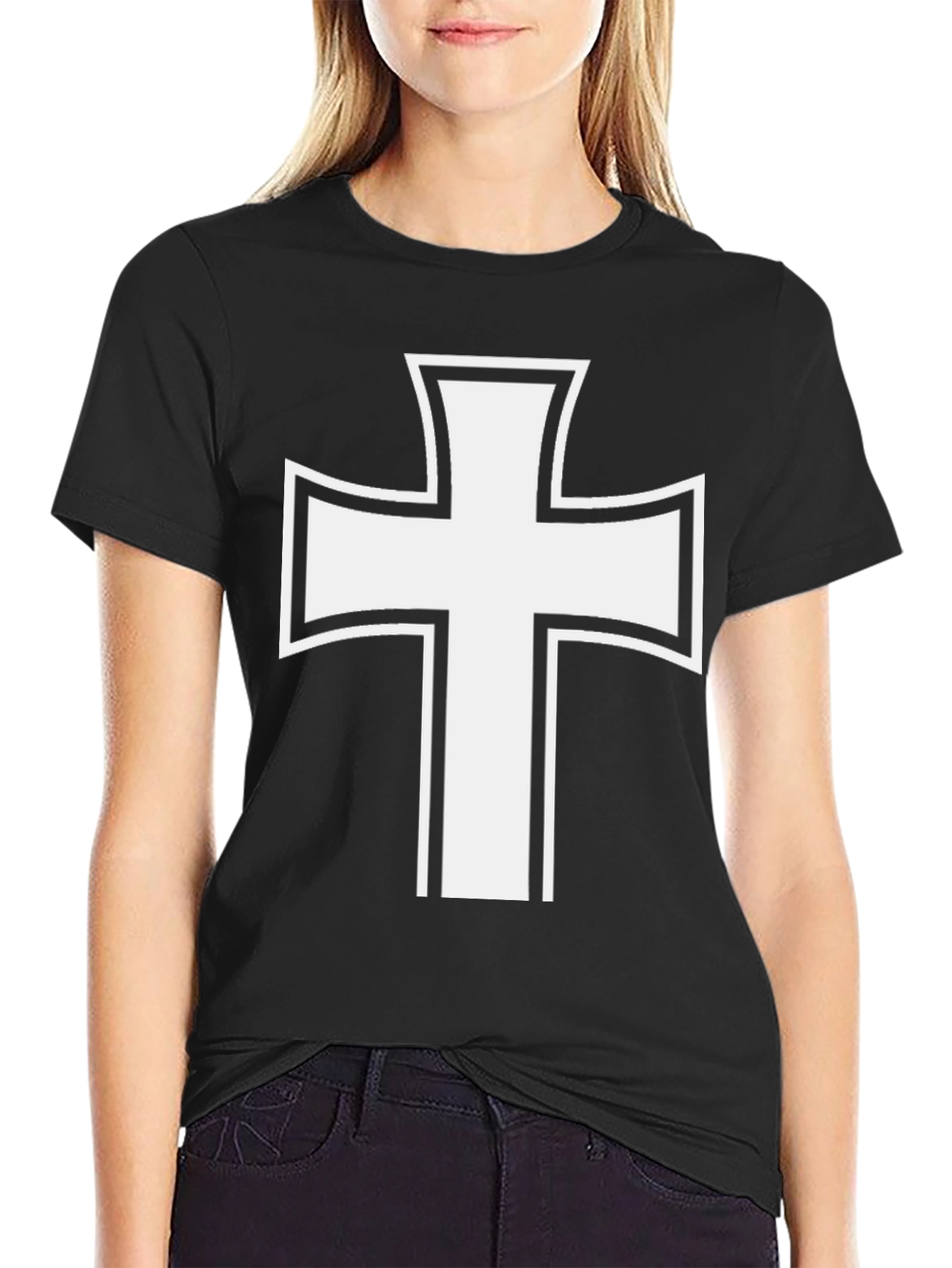 White Cross Graphic Black T-Shirt