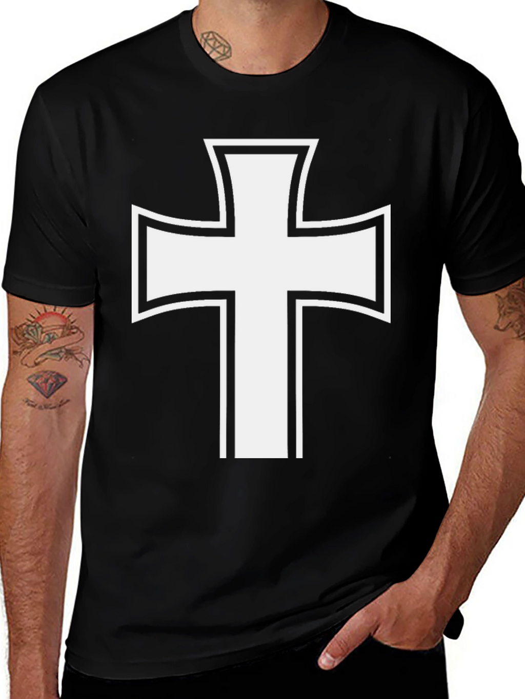 White Cross Graphic Black T-Shirt