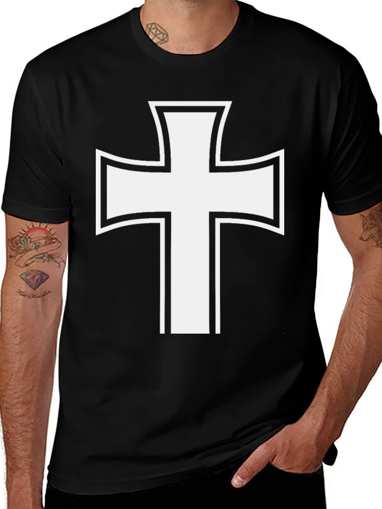 White Cross Graphic Black T-Shirt