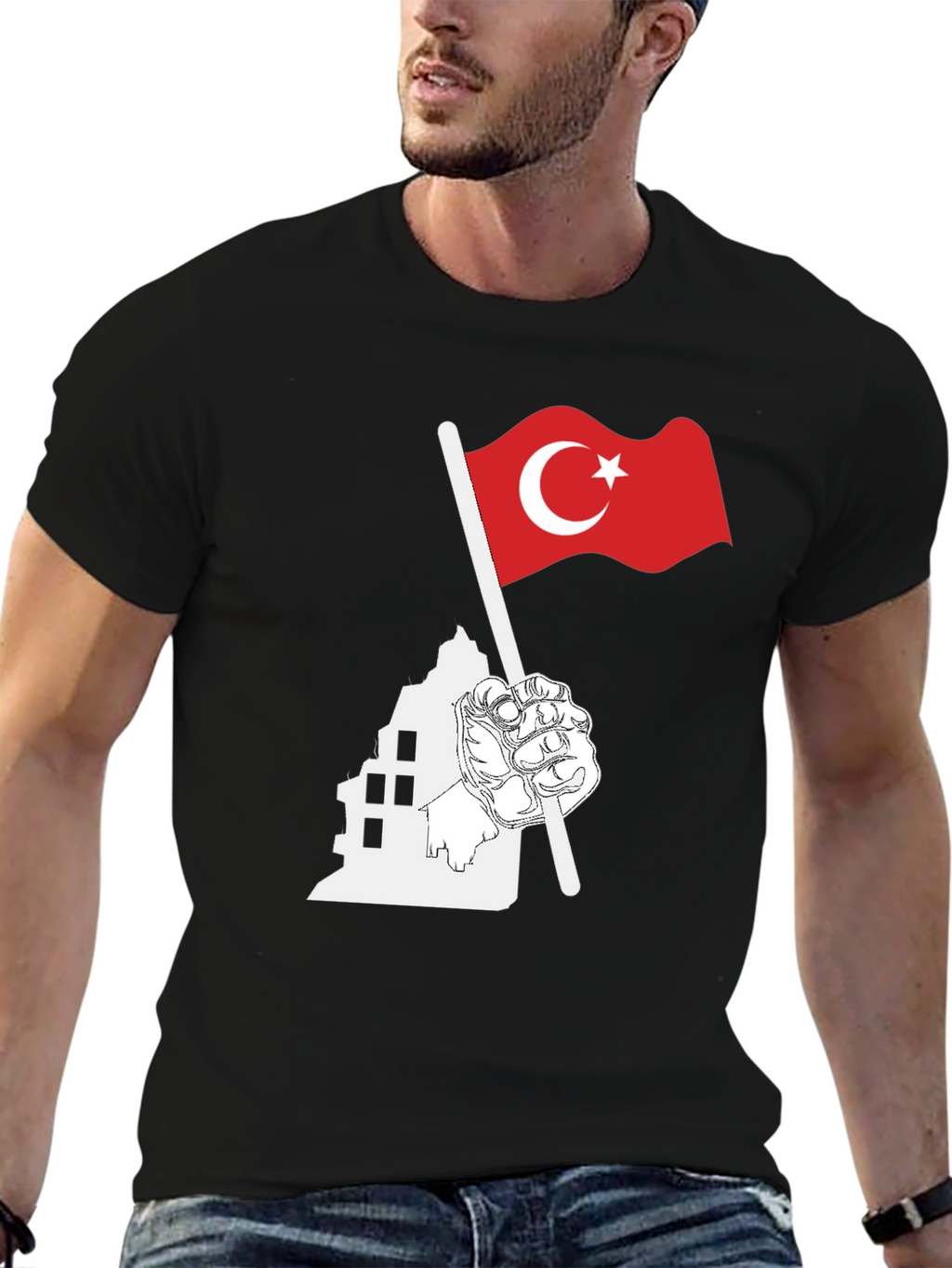 Turkey Flag Graphic Black T-Shirt