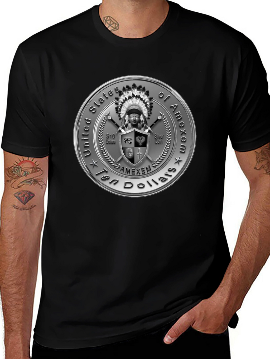 Amexem Coin Black T-Shirt - Ten Dollars