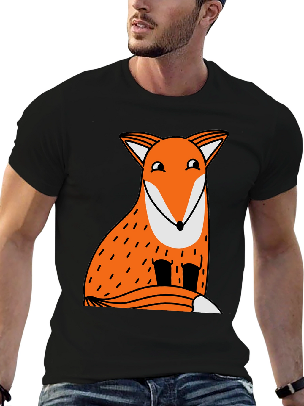 Funny Fox Graphic Tee - Black Cotton T-Shirt