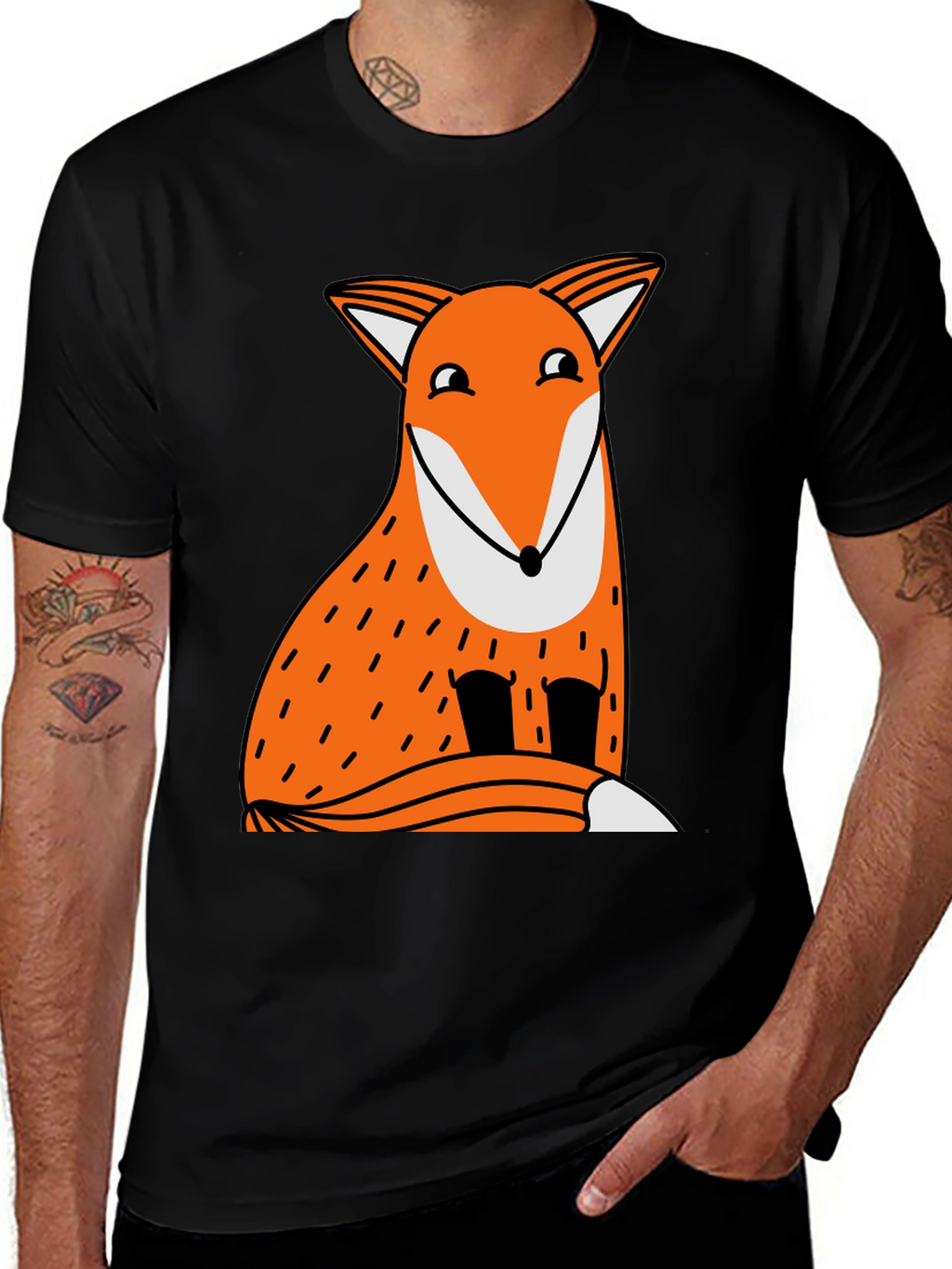 Funny Fox Graphic Tee - Black Cotton T-Shirt