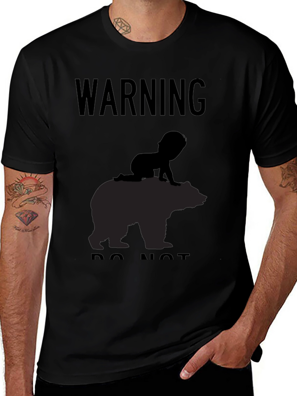 Warning Baby on Bear T-Shirt - Funny Novelty Tee