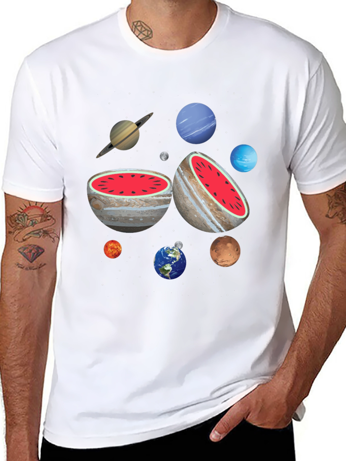 Planetary Watermelon Mens Graphic T-Shirt