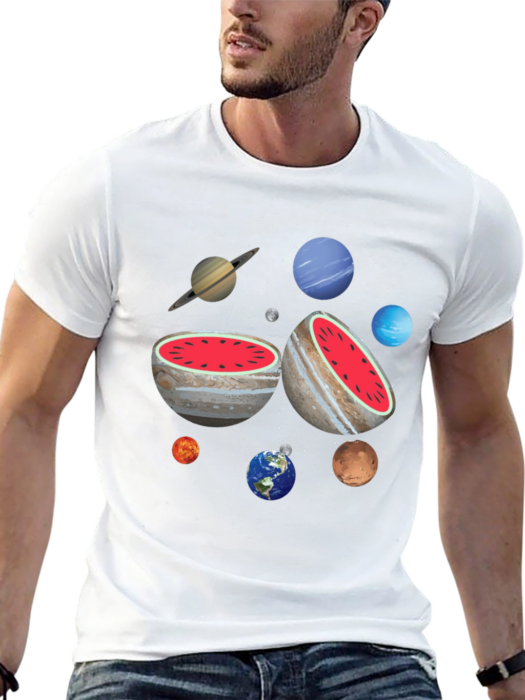Planetary Watermelon Mens Graphic T-Shirt