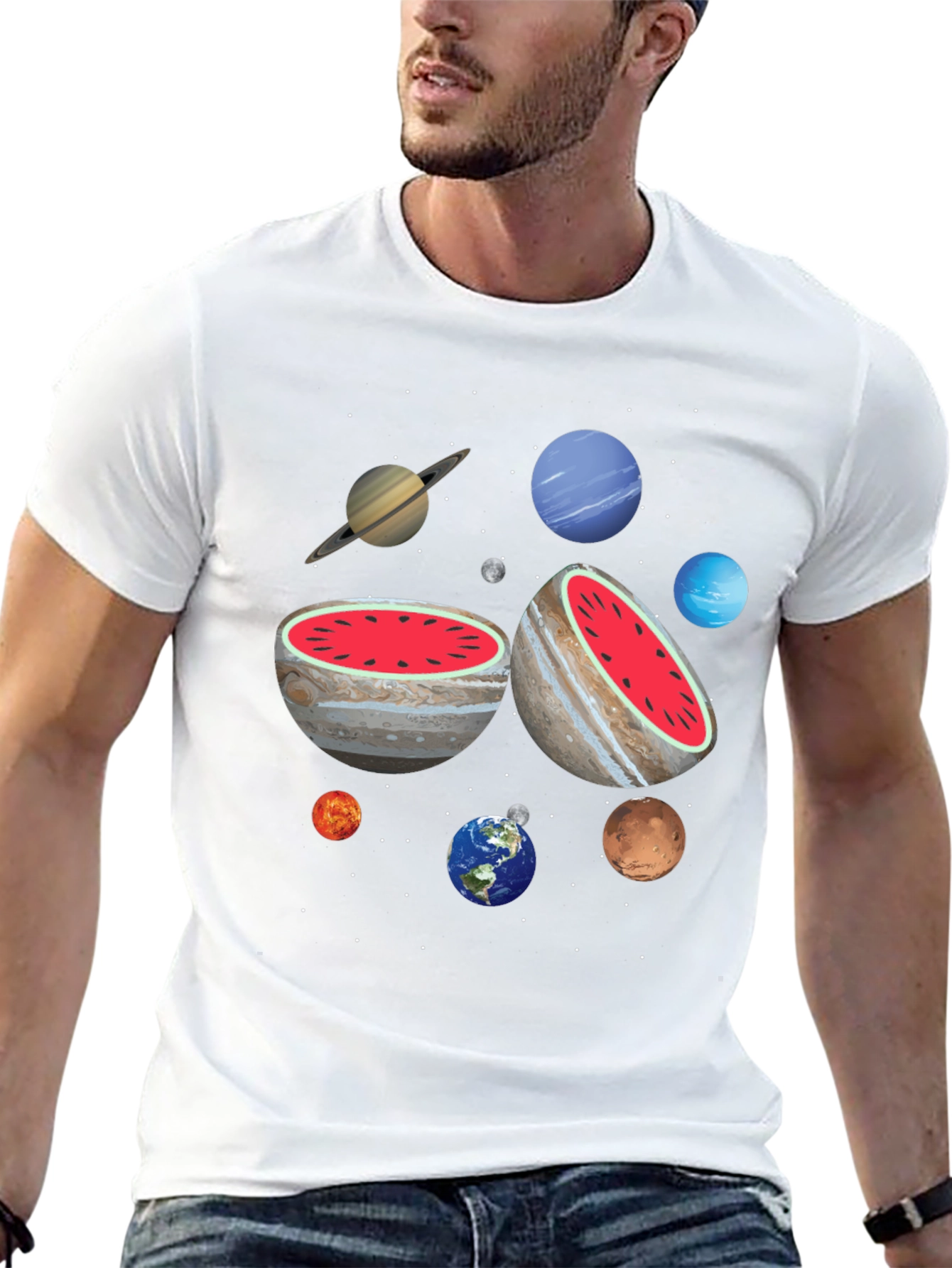 Planetary Watermelon Mens Graphic T-Shirt
