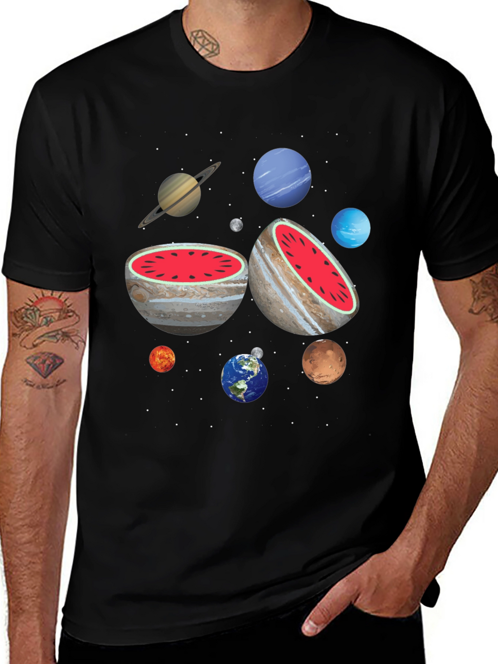 Planetary Watermelon Mens Graphic T-Shirt